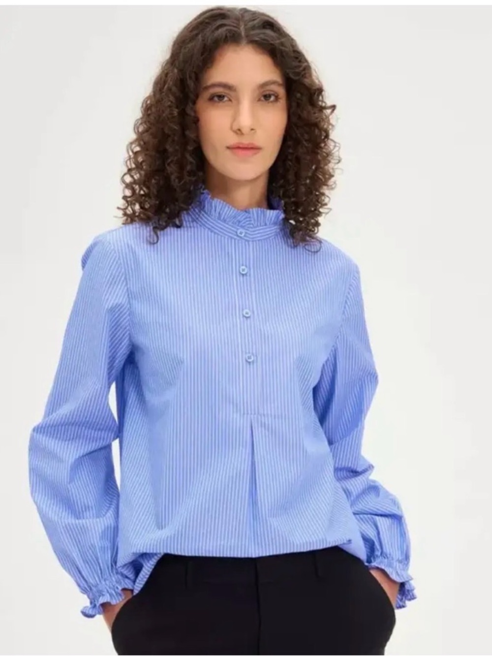 A New Day LONG SLEEVE RUFFLED POPOVER BUTTON-DOWN Blouse Top Shirt Women’s Large